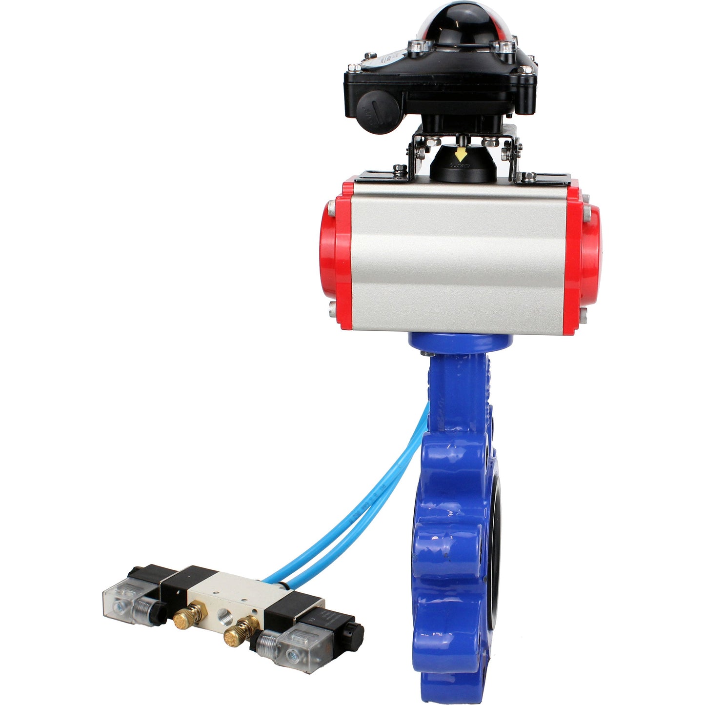 صمام فراشة الماء DNOVA WBV1616E-2W-Fb-H، مادة الهيكل - حديد زهر QT450، مادة القرص - حديد زهر QT450، الختم - EPDM، مشغل هوائي PA-DA مزدوج الفعل، 4V320-08 220 فولت، LSU APL-210N