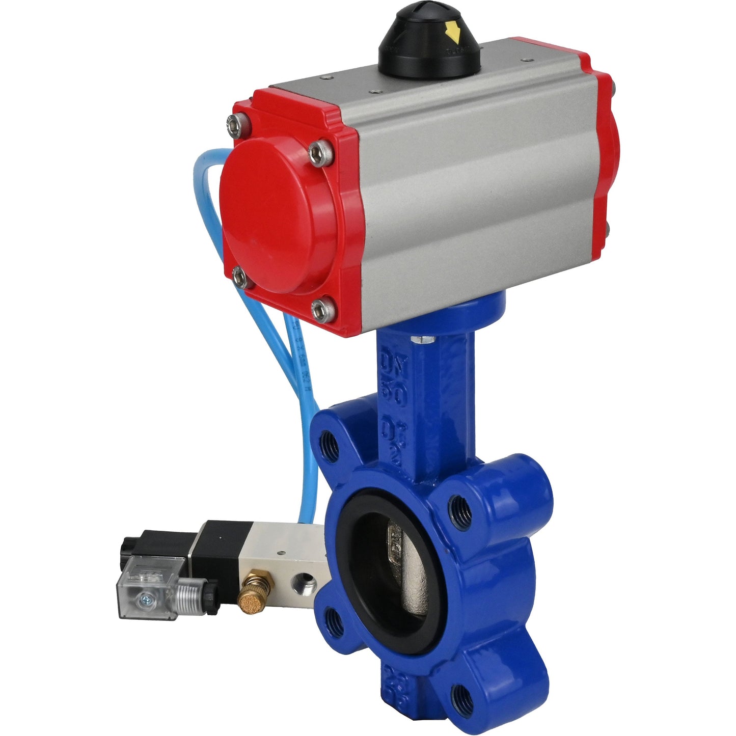 Water Butterfly Valve DNOVA WBV1616E-2W-Fb-H, body material - cast iron QT450, disk material - cast iron QT450, seal - EPDM, pneumatic actuator PA-SA with return springs, 4V320-10 220V