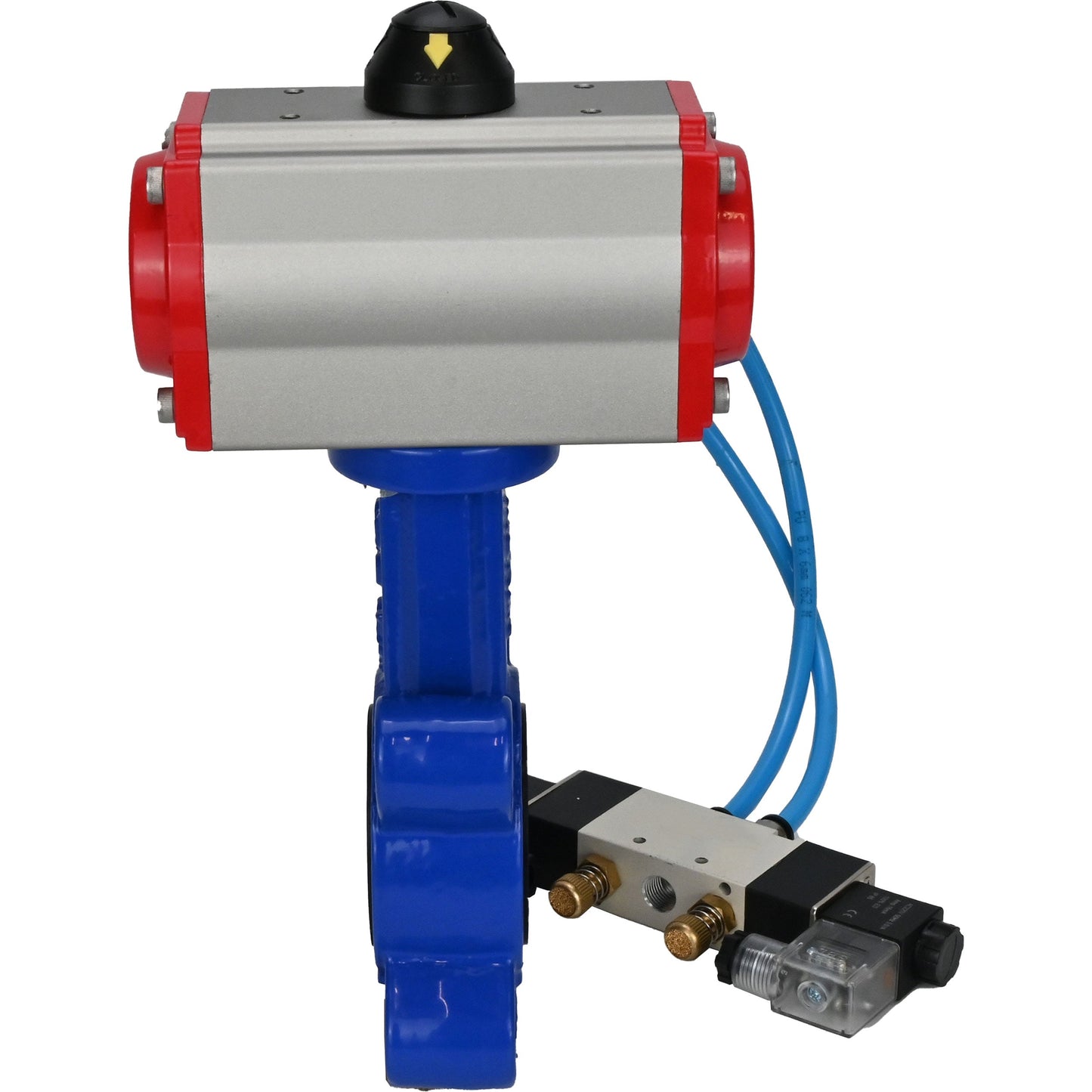 Water Butterfly Valve DNOVA WBV1616E-2W-Fb-H, body material - cast iron QT450, disk material - cast iron QT450, seal - EPDM, pneumatic actuator PA-SA with return springs, 4V320-10 220V