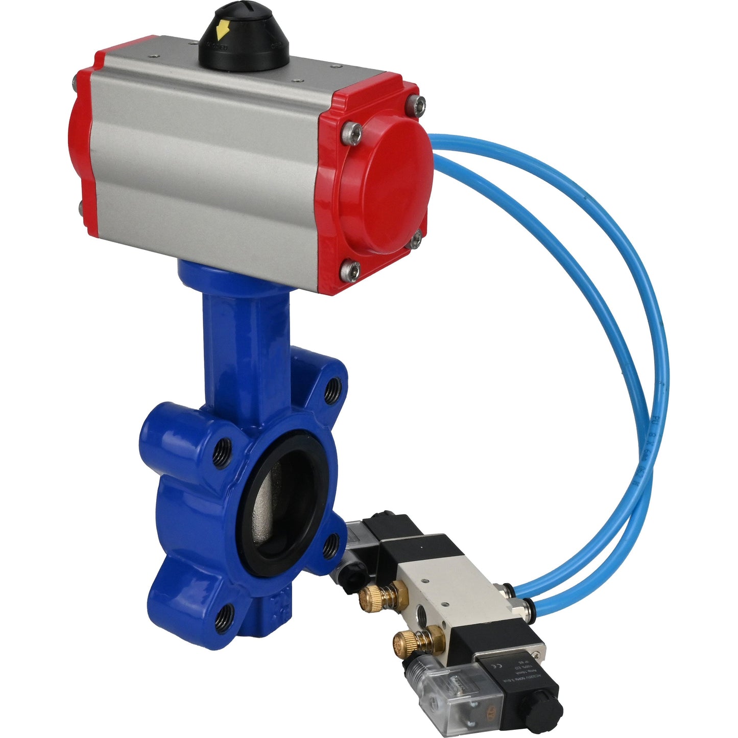 Water Butterfly Valve DNOVA WBV1616E-2W-Fb-H, body material - cast iron QT450, disk material - cast iron QT450, seal - EPDM, pneumatic actuator PA-SA with return springs, 4V320-10 220V