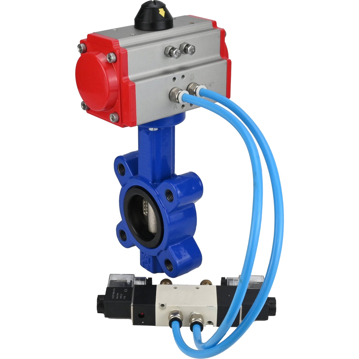 Water Butterfly Valve DNOVA WBV1616E-2W-Fb-H, body material - cast iron QT450, disk material - cast iron QT450, seal - EPDM, pneumatic actuator PA-SA with return springs, 4V320-10 220V