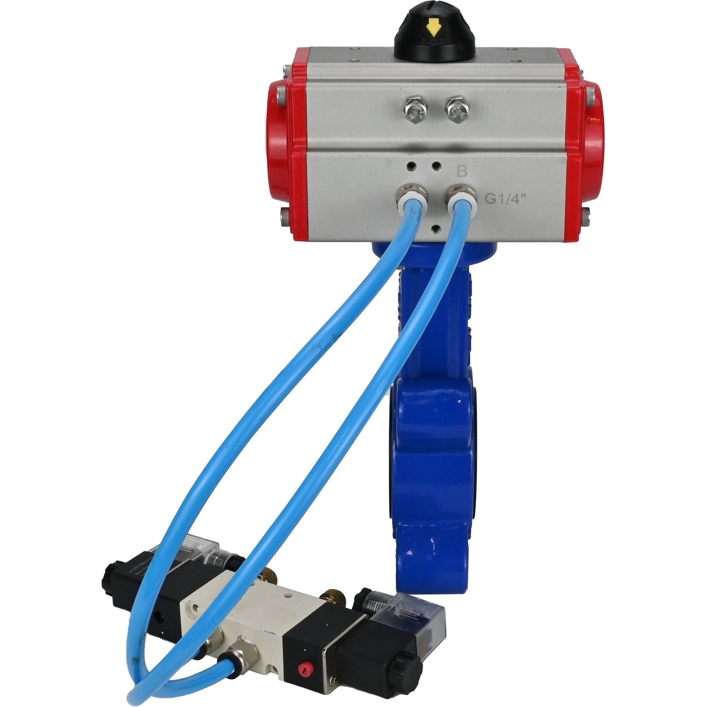 Water Butterfly Valve DNOVA WBV1616E-2W-Fb-H, body material - cast iron QT450, disk material - cast iron QT450, seal - EPDM, pneumatic actuator PA-SA with return springs, 4V320-10 220V