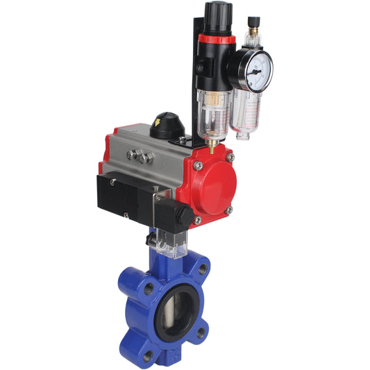 Water Butterfly Valve DNOVA WBV1616E-2W-Fb-H, body material - cast iron QT450, disk material - cast iron QT450, seal - EPDM, pneumatic actuator PA-SA with return springs, 4M310-08 NAMUR 24V ATU AFC2000