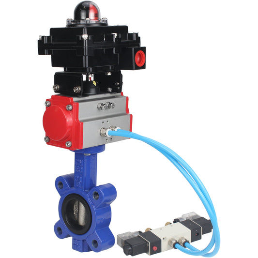 Water Butterfly Valve DNOVA WBV1616E-2W-Fb-H, body material - cast iron QT450, disk material - cast iron QT450, seal - EPDM, pneumatic actuator PA-SA with return springs, 4V320-08 220V, LSU APL-410N EX