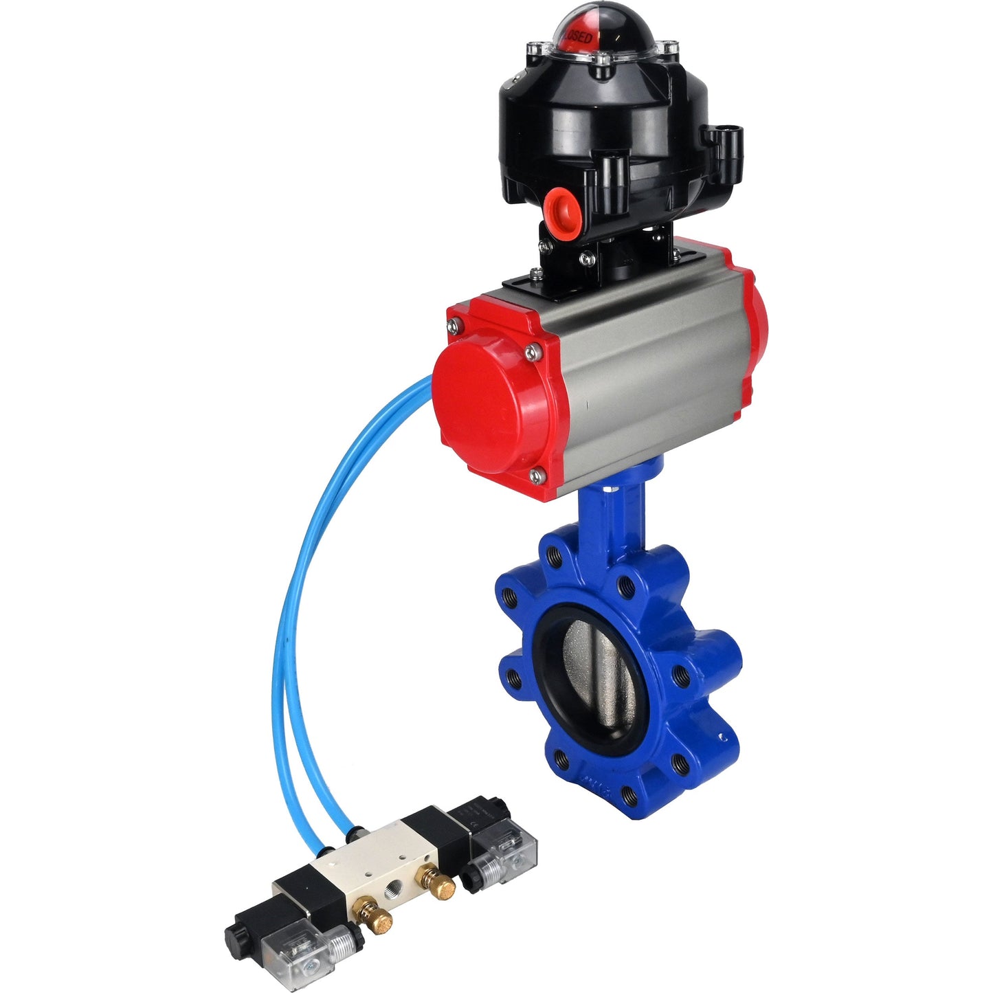 صمام فراشة الماء DNOVA WBV1616E-2W-Fb-H، مادة الهيكل - حديد زهر QT450، مادة القرص - حديد زهر QT450، الختم - EPDM، مشغل هوائي PA-SA مع نوابض رجوع، 4V320-08 220 فولت، LSU APL-510N EX