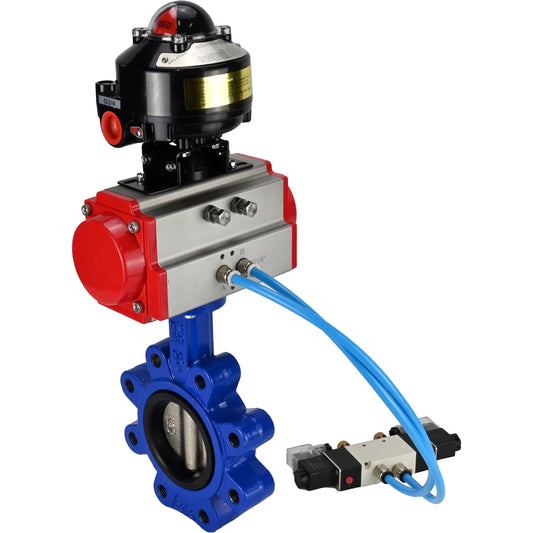 Water Butterfly Valve DNOVA WBV1616E-2W-Fb-H, body material - cast iron QT450, disk material - cast iron QT450, seal - EPDM, pneumatic actuator PA-DA double action, 4V320-10 220V, LSU APL-510N EX