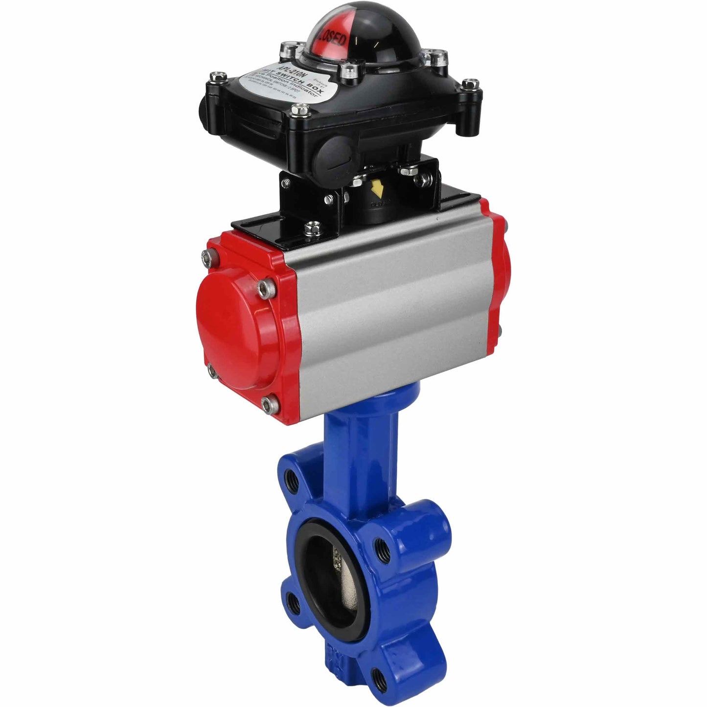 Válvula de mariposa de agua DNOVA WBV1616N-2W-Fb-H, material del cuerpo: fundición gris QT450, material del disco: fundición gris QT450, sello: NBR, actuador neumático PA-SA con resortes de retorno, LSU APL-210N