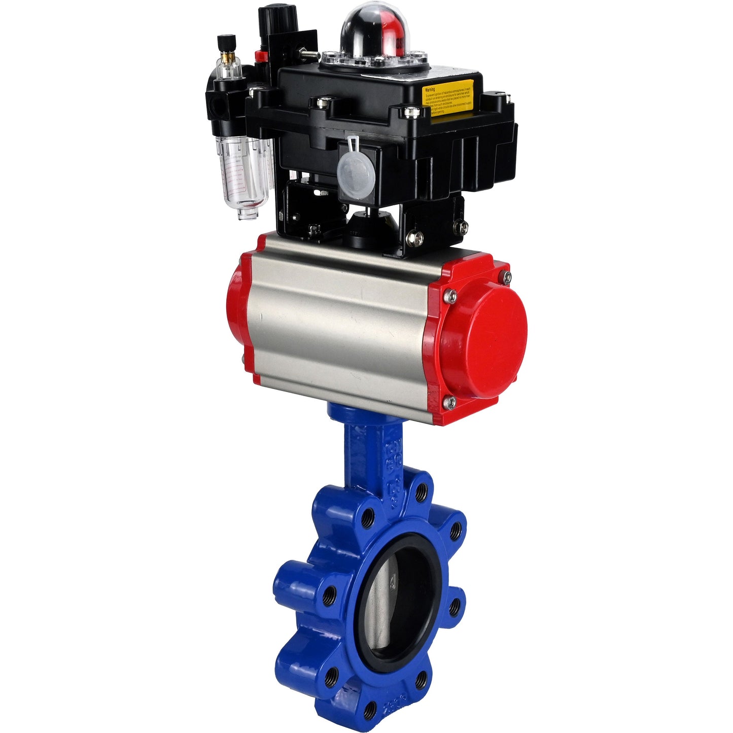Válvula de mariposa de agua DNOVA WBV1631E-2W-Fb-H, material del cuerpo: fundición gris QT450, material del disco: acero inoxidable AISI 304, junta: EPDM, actuador neumático PA-DA de doble acción, 4M310-08 220 V, LSU APL-410N EX, ATU AFC2000