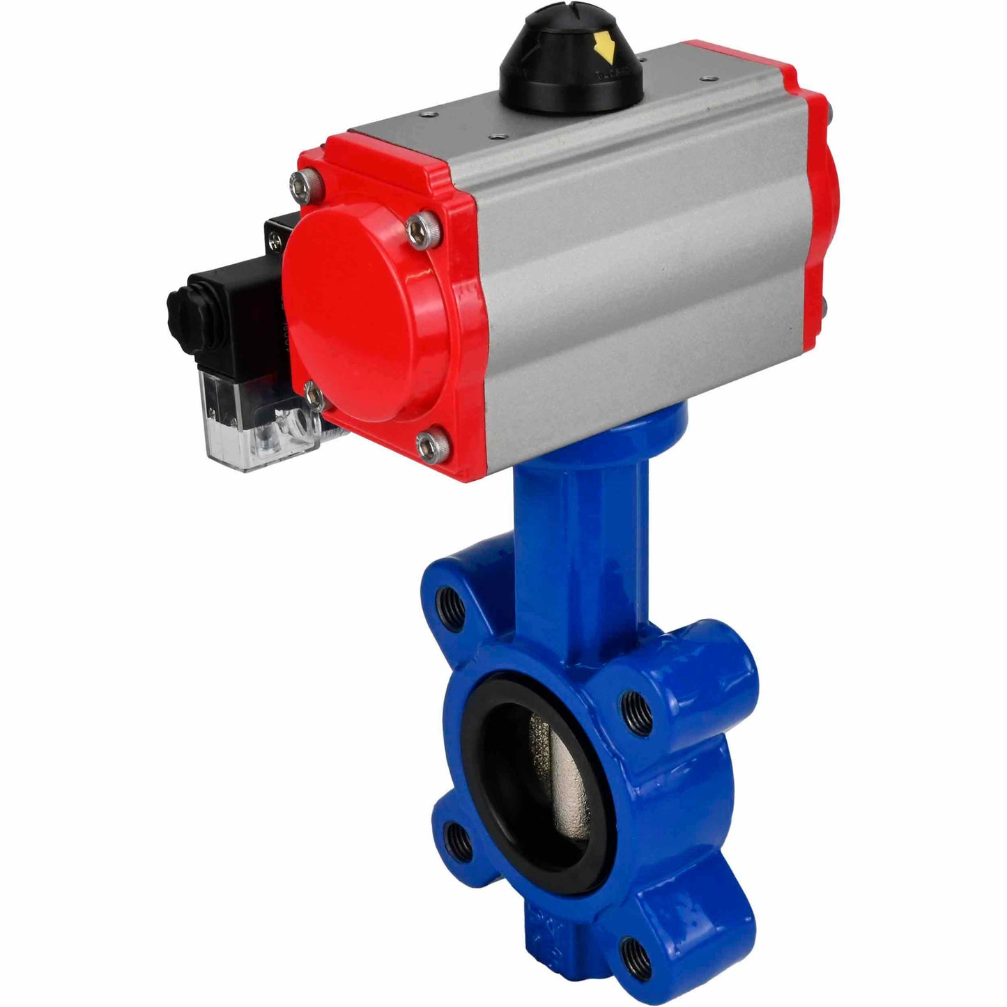 Válvula de mariposa de agua DNOVA WBV1631E-2W-Fb-H, material del cuerpo: fundición gris QT450, material del disco: acero inoxidable AISI 304, junta: EPDM, actuador neumático PA-SA con resortes de retorno, 4M310-08 220V