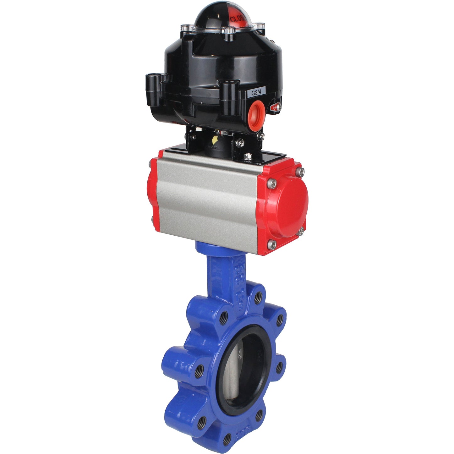 صمام فراشة الماء DNOVA WBV1631E-2W-Fb-H، مادة الهيكل - حديد زهر QT450، مادة القرص - فولاذ مقاوم للصدأ AISI 304، مانع التسرب - EPDM، مشغل هوائي PA-SA مع نوابض رجوع، 4M310-08 220 فولت، LSU APL-510N EX