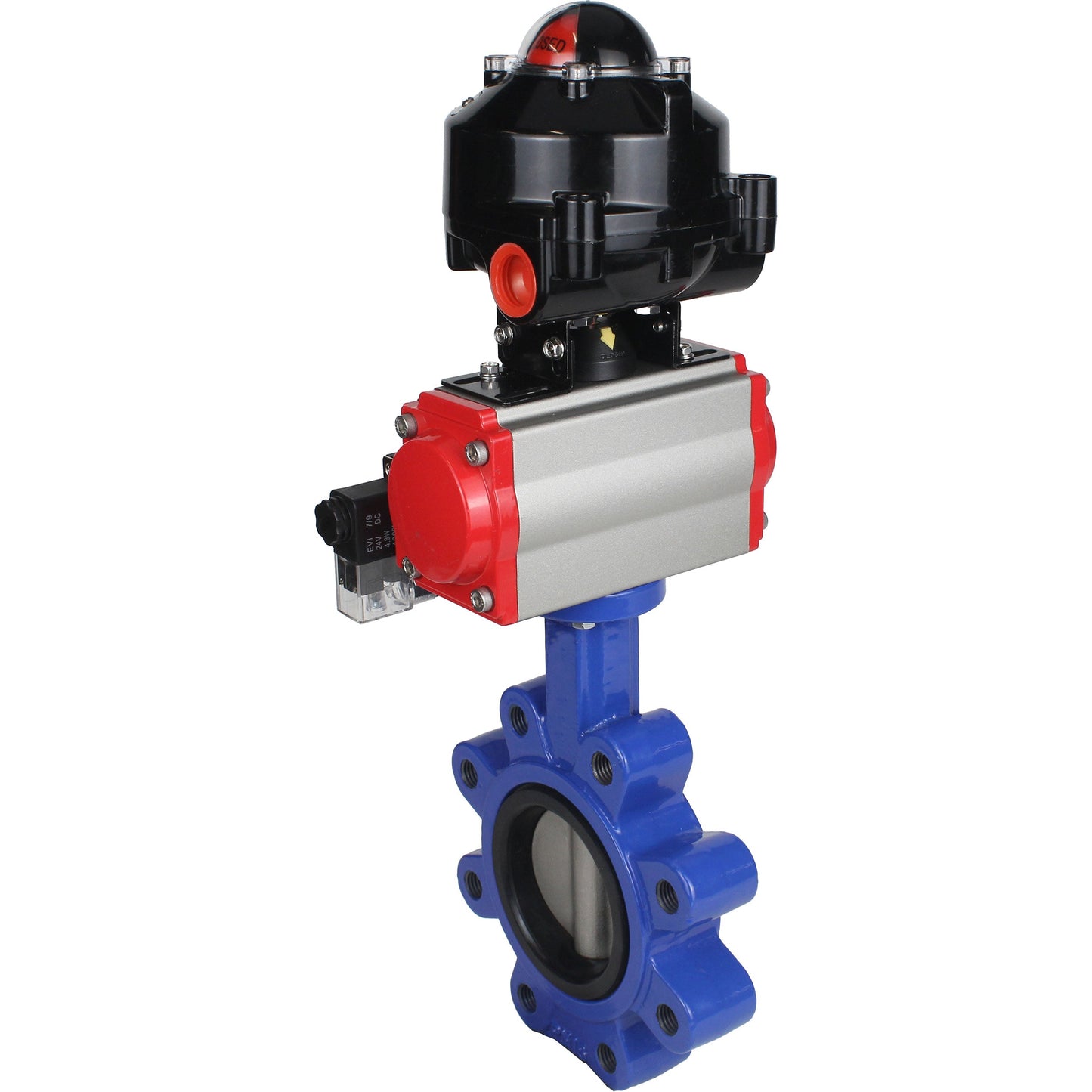 Válvula de mariposa de agua DNOVA WBV1631E-2W-Fb-H, material del cuerpo - fundición QT450, material del disco - acero inoxidable AISI 304, sello - EPDM, actuador neumático PA-DA doble acción, 4M310-08 24V, LSU APL-510N EX