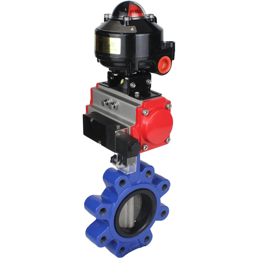 Válvula de mariposa de agua DNOVA WBV1631E-2W-Fb-H, material del cuerpo - fundición QT450, material del disco - acero inoxidable AISI 304, sello - EPDM, actuador neumático PA-DA doble acción, 4M310-08 24V, LSU APL-510N EX