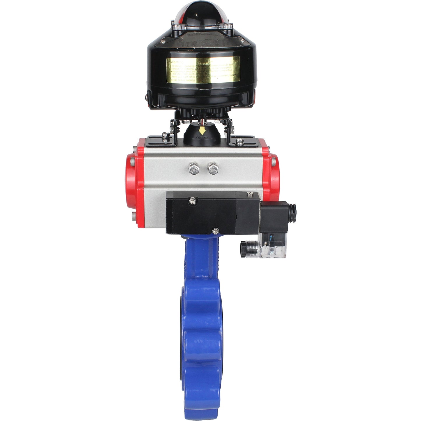 Válvula de mariposa de agua DNOVA WBV1631E-2W-Fb-H, material del cuerpo - fundición QT450, material del disco - acero inoxidable AISI 304, sello - EPDM, actuador neumático PA-DA doble acción, 4M310-08 220V, LSU APL-510N EX