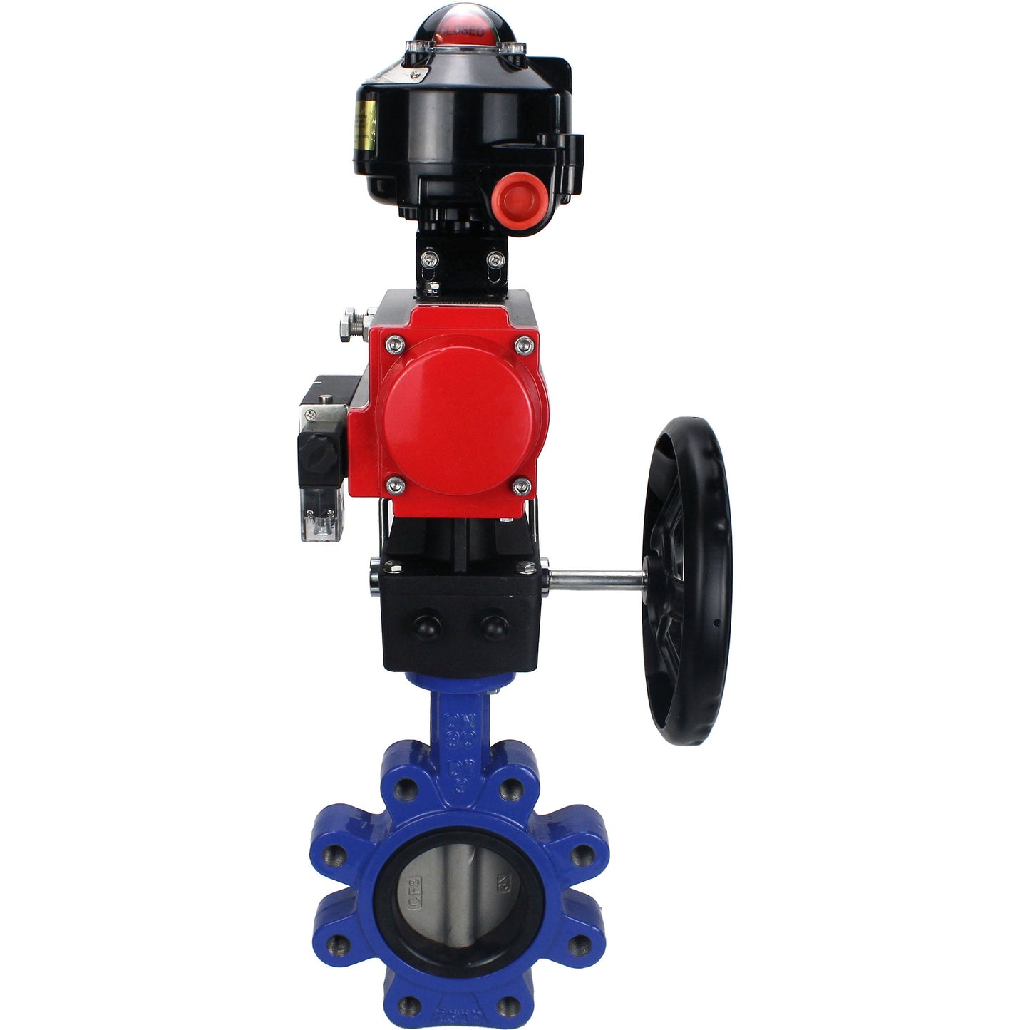 صمام فراشة الماء DNOVA WBV1631E-2W-Fb-H، مادة الهيكل - حديد زهر QT450، مادة القرص - فولاذ مقاوم للصدأ AISI 304، مانع التسرب - EPDM، مشغل هوائي PA-DA مزدوج الحركة، 4M310-08 220 فولت، LSU APL-510N EX، عجلة يدوية MON