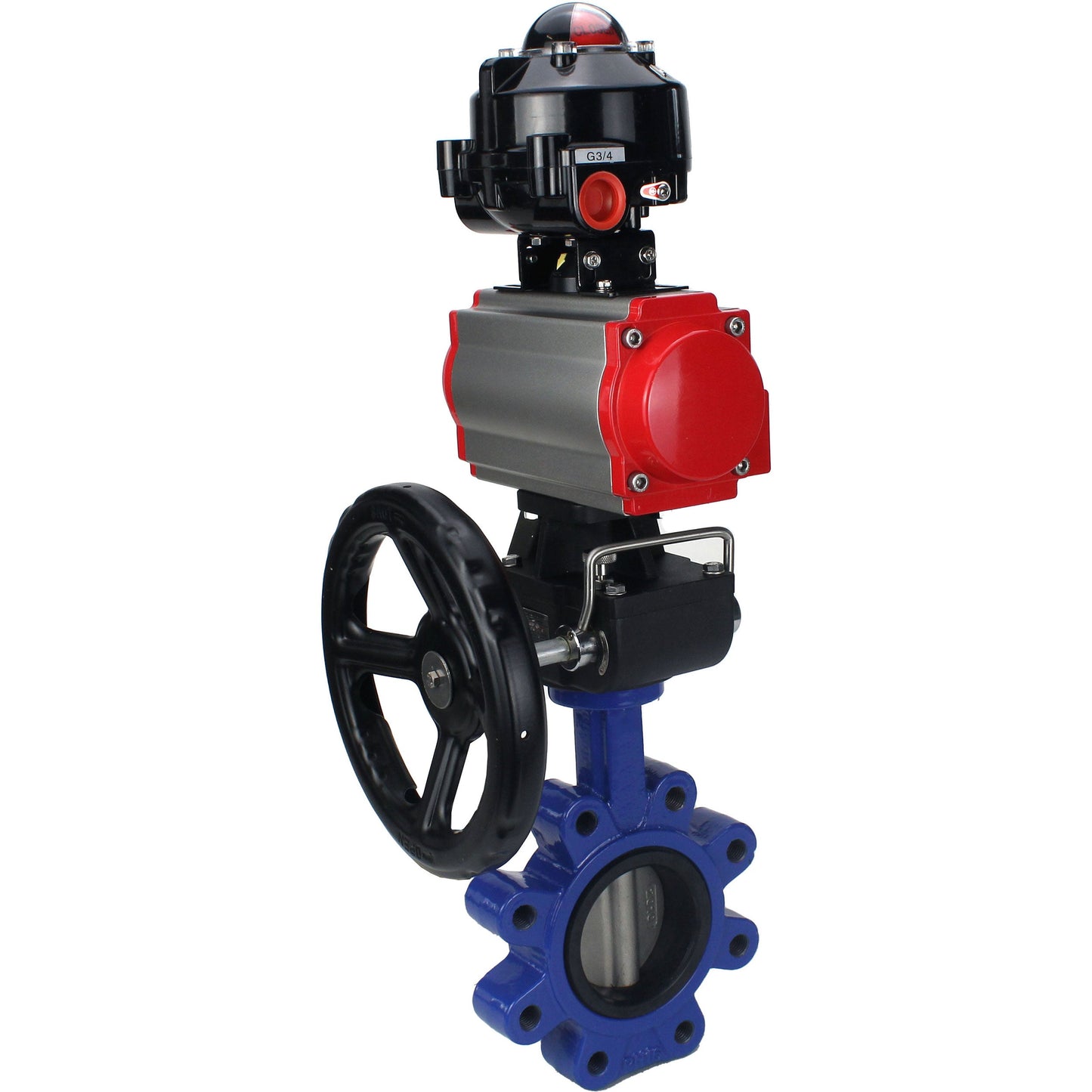 صمام فراشة الماء DNOVA WBV1631E-2W-Fb-H، مادة الهيكل - حديد زهر QT450، مادة القرص - فولاذ مقاوم للصدأ AISI 304، مانع التسرب - EPDM، مشغل هوائي PA-DA مزدوج الحركة، 4M310-08 24 فولت، LSU APL-510N EX، عجلة يدوية MON