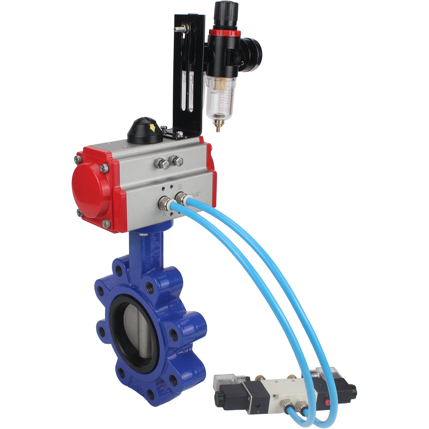 Válvula de mariposa de agua DNOVA WBV1631E-2W-Fb-H, material del cuerpo: fundición gris QT450, material del disco: acero inoxidable AISI 304, junta: EPDM, actuador neumático PA-SA con resortes de retorno, 4V320-10 220V ATU AFC2000