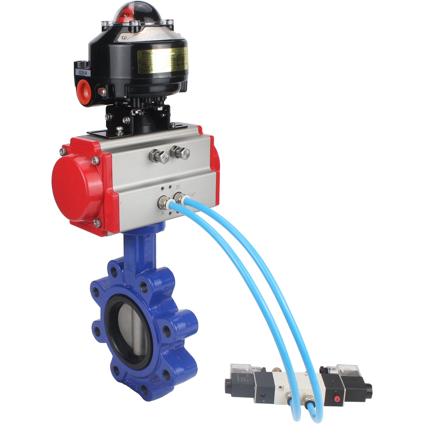 Válvula de mariposa de agua DNOVA WBV1631E-2W-Fb-H, material del cuerpo: fundición gris QT450, material del disco: acero inoxidable AISI 304, junta: EPDM, actuador neumático PA-SA con resortes de retorno, 4V320-10 220V, LSU APL-510N EX