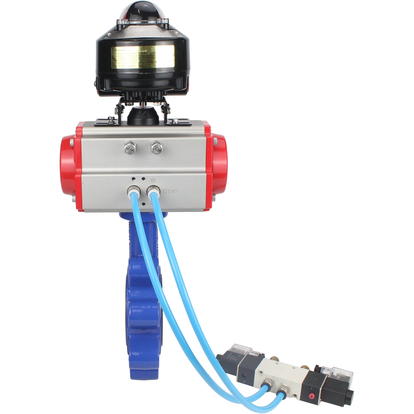 Válvula de mariposa de agua DNOVA WBV1631N-2W-Fb-H, material del cuerpo: fundición gris QT450, material del disco: acero inoxidable AISI 304, junta: NBR, actuador neumático PA-SA con resortes de retorno, 4V320-08 220 V, LSU APL-510N EX