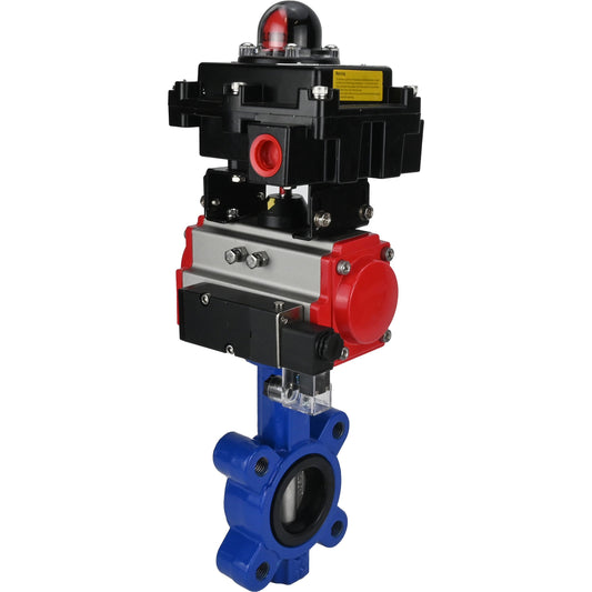 Válvula de mariposa de agua DNOVA WBV1631E-2W-Fb-H, material del cuerpo - fundición QT450, material del disco - acero inoxidable AISI 304, sello - EPDM, actuador neumático PA-DA doble acción, 4M310-08 220V, LSU APL-410N EX