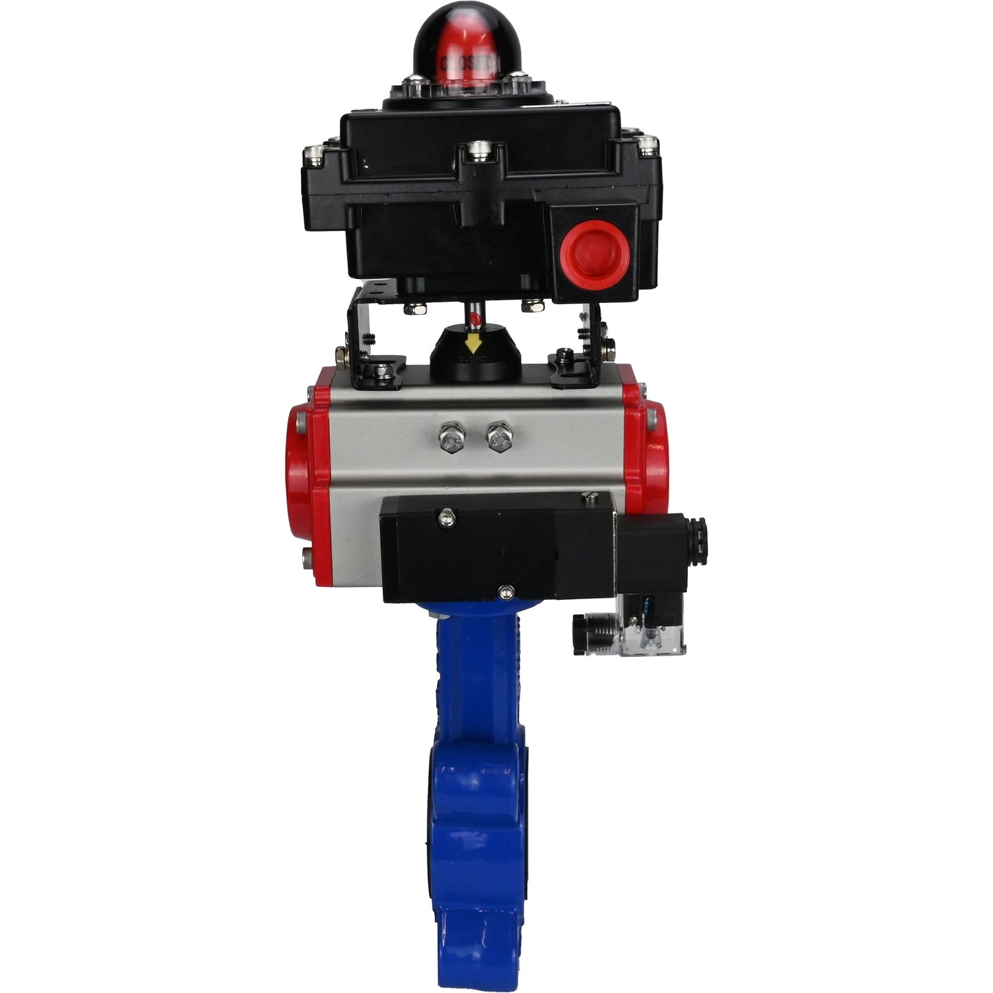 Válvula de mariposa de agua DNOVA WBV1631E-2W-Fb-H, material del cuerpo - fundición QT450, material del disco - acero inoxidable AISI 304, sello - EPDM, actuador neumático PA-DA doble acción, 4M310-08 220V, LSU APL-410N EX