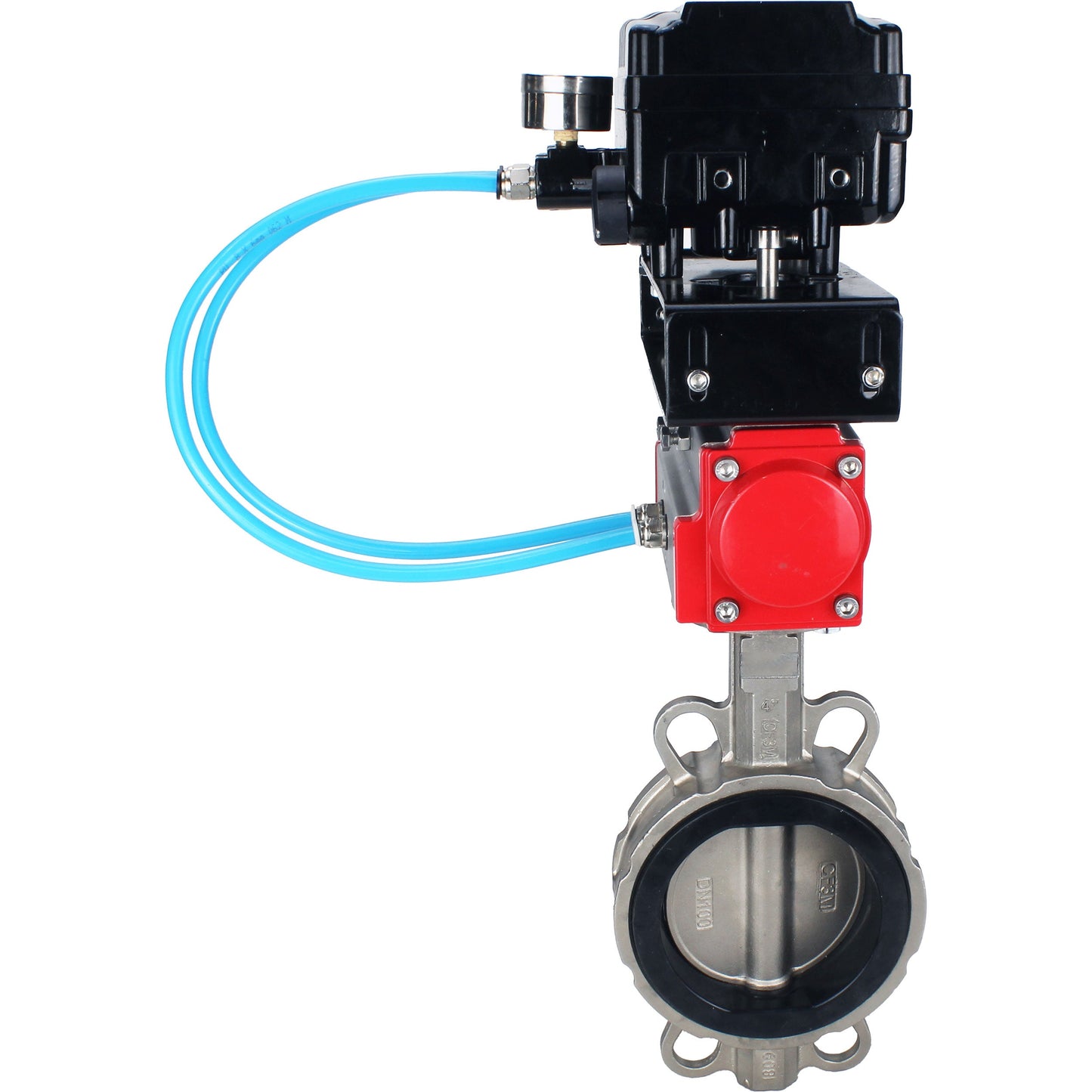 Water Butterfly Valve DNOVA WBV3131V-2W-Fb-H, body material - Stainless steel AISI 304, disk material - Stainless steel AISI 304, seal - Viton, pneumatic actuator PA-DA double action, positioner YT-1000RSN with feedback
