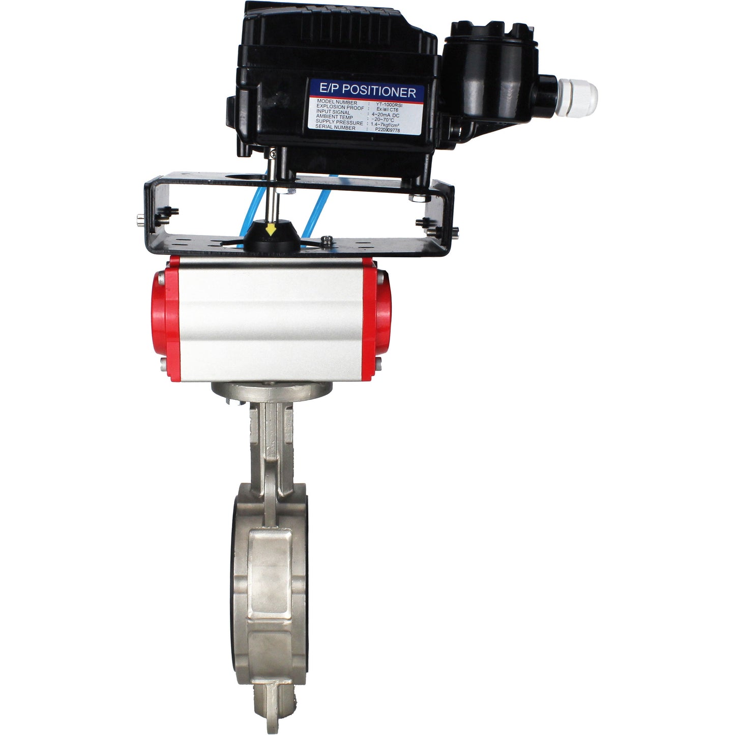 Water Butterfly Valve DNOVA WBV3131V-2W-Fb-H, body material - Stainless steel AISI 304, disk material - Stainless steel AISI 304, seal - Viton, pneumatic actuator PA-SA with return springs, positioner YT-1000RSN with feedback