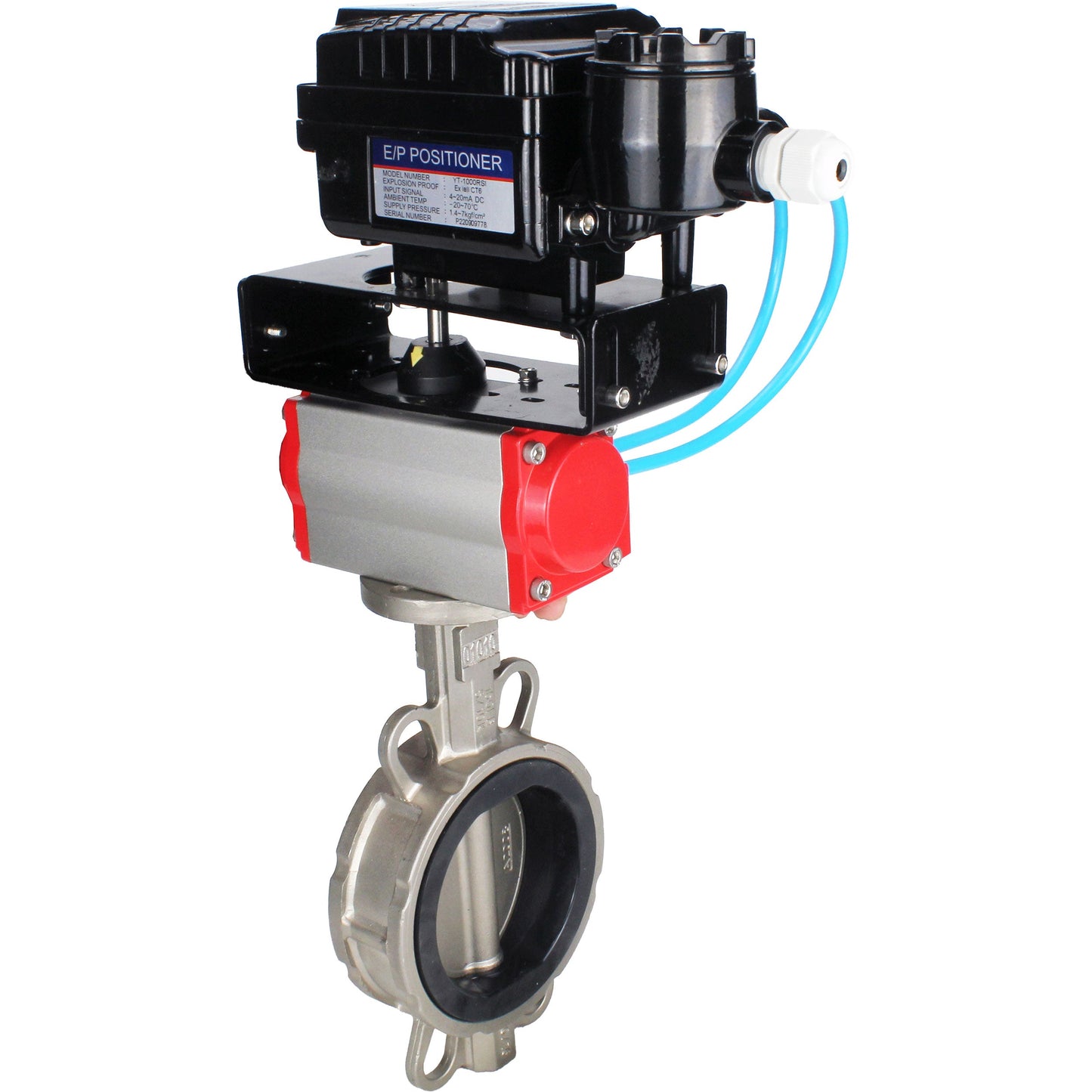 Water Butterfly Valve DNOVA WBV3131V-2W-Fb-H, body material - Stainless steel AISI 304, disk material - Stainless steel AISI 304, seal - Viton, pneumatic actuator PA-DA double action, positioner YT-1000RSN with feedback