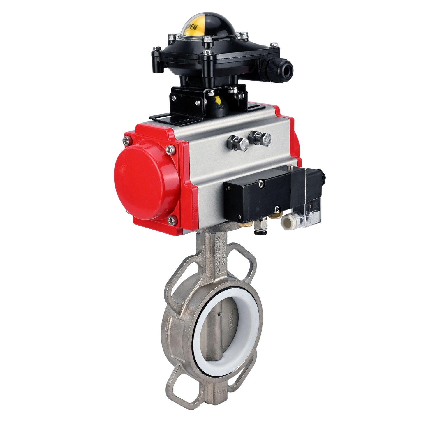 Water Butterfly Valve DNOVA 316l-316l-ptfe-da-4m310-110/220-apl210n, body material - stainless steel AISI 316L, disk material - stainless steel AISI 316L, seal - PTFE, pneumatic actuator operated