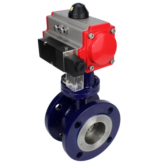 Water Butterfly Valve DNOVA WBV3EX-3432M-1W-F-ISO, body material - Carbon steel, disk material - Stainless steel AISI 316, seal - Metal, pneumatic actuator PA-SA with return springs, 4M310-08 220V