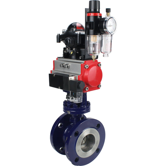 Water Butterfly Valve DNOVA WBV3EX-3432M-1W-F-ISO, body material - Carbon steel, disk material - Stainless steel AISI 316, seal - Metal, pneumatic actuator PA-SA with return springs, 4M310-08 220V, LSU APL-210N ATU AFC2000