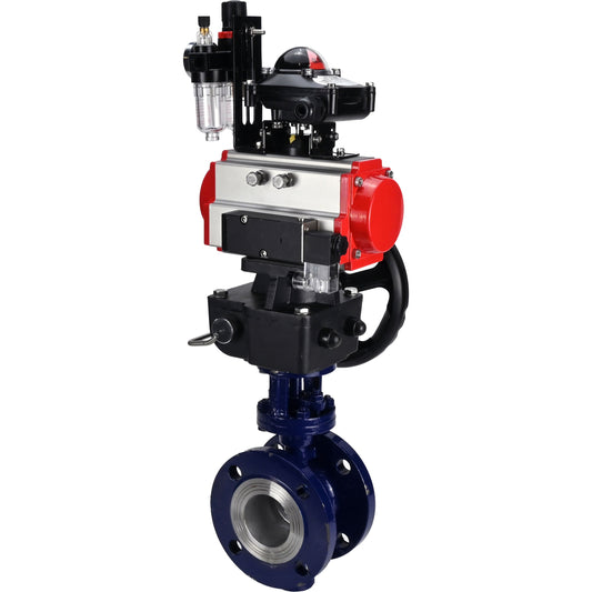 Water Butterfly Valve DNOVA WBV3EX-3432M-1W-F-ISO, body material - Carbon steel, disk material - Stainless steel AISI 316, seal - Metal, pneumatic actuator PA-DA double action, 4M310-08 24V, LSU APL-210N, handwheel MON, ATU AFC2000