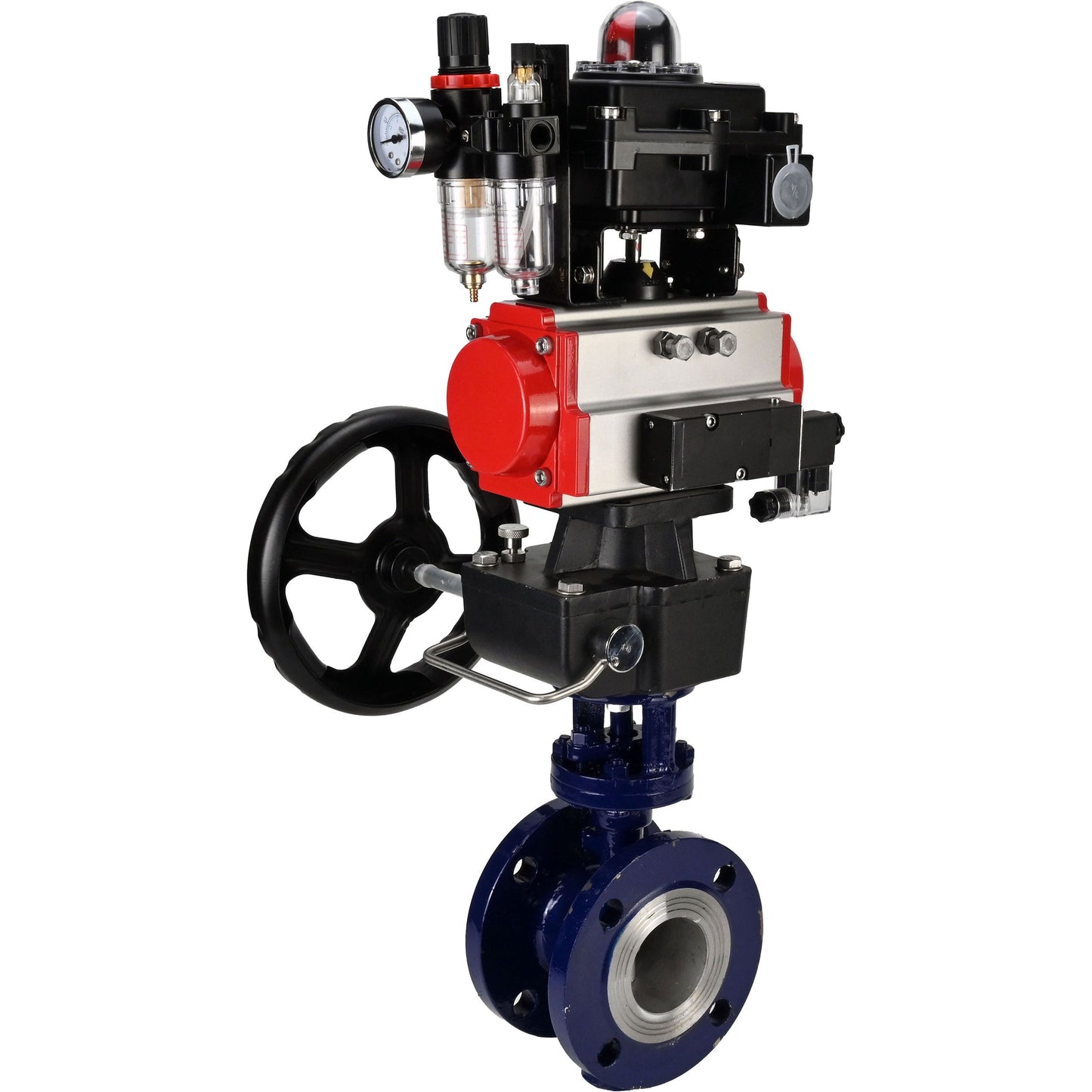 Water Butterfly Valve DNOVA WBV3EX-3432M-1W-F-ISO, body material - Carbon steel, disk material - Stainless steel AISI 316, seal - Metal, pneumatic actuator PA-DA double action, 4M310-08 24V, LSU APL-410N EX, handwheel MON, ATU AFC2000