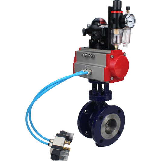 Water Butterfly Valve DNOVA WBV3EX-3432M-1W-F-ISO, body material - Carbon steel, disk material - Stainless steel AISI 316, seal - Metal, pneumatic actuator PA-DA double action, 4V320-10 220V, LSU APL-210N ATU AFC2000