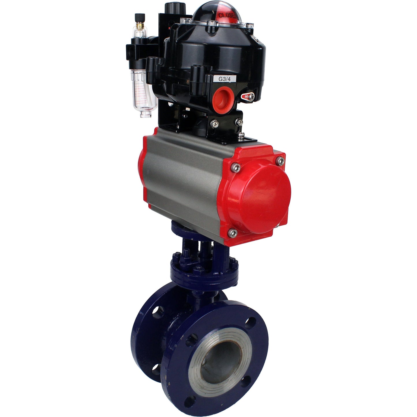 Water Butterfly Valve DNOVA WBV3EX-3432M-1W-F-ISO, body material - Carbon steel, disk material - Stainless steel AISI 316, seal - Metal, pneumatic actuator PA-SA with return springs, 4M310-08 220V, LSU APL-510N EX, ATU AFC2000