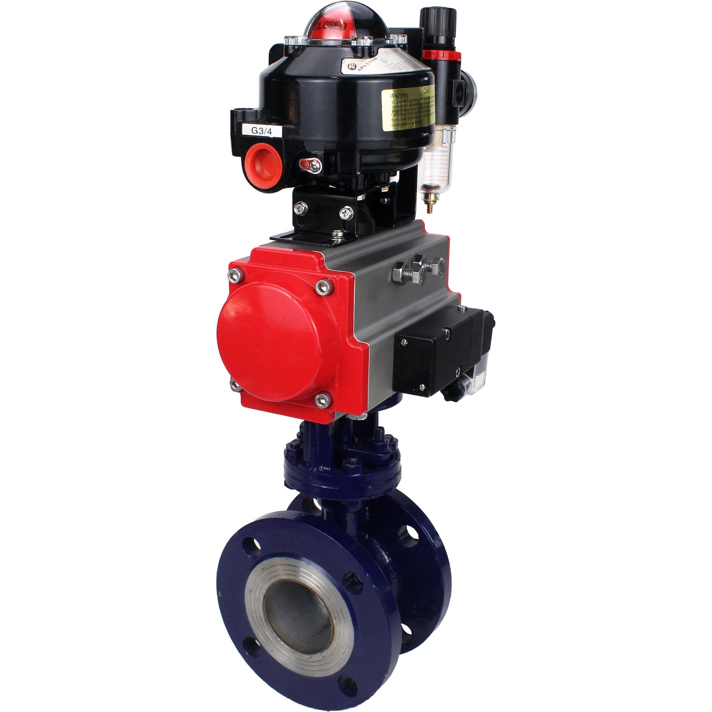 Water Butterfly Valve DNOVA WBV3EX-3432M-1W-F-ISO, body material - Carbon steel, disk material - Stainless steel AISI 316, seal - Metal, pneumatic actuator PA-SA with return springs, 4M310-08 220V, LSU APL-510N EX, ATU AFC2000