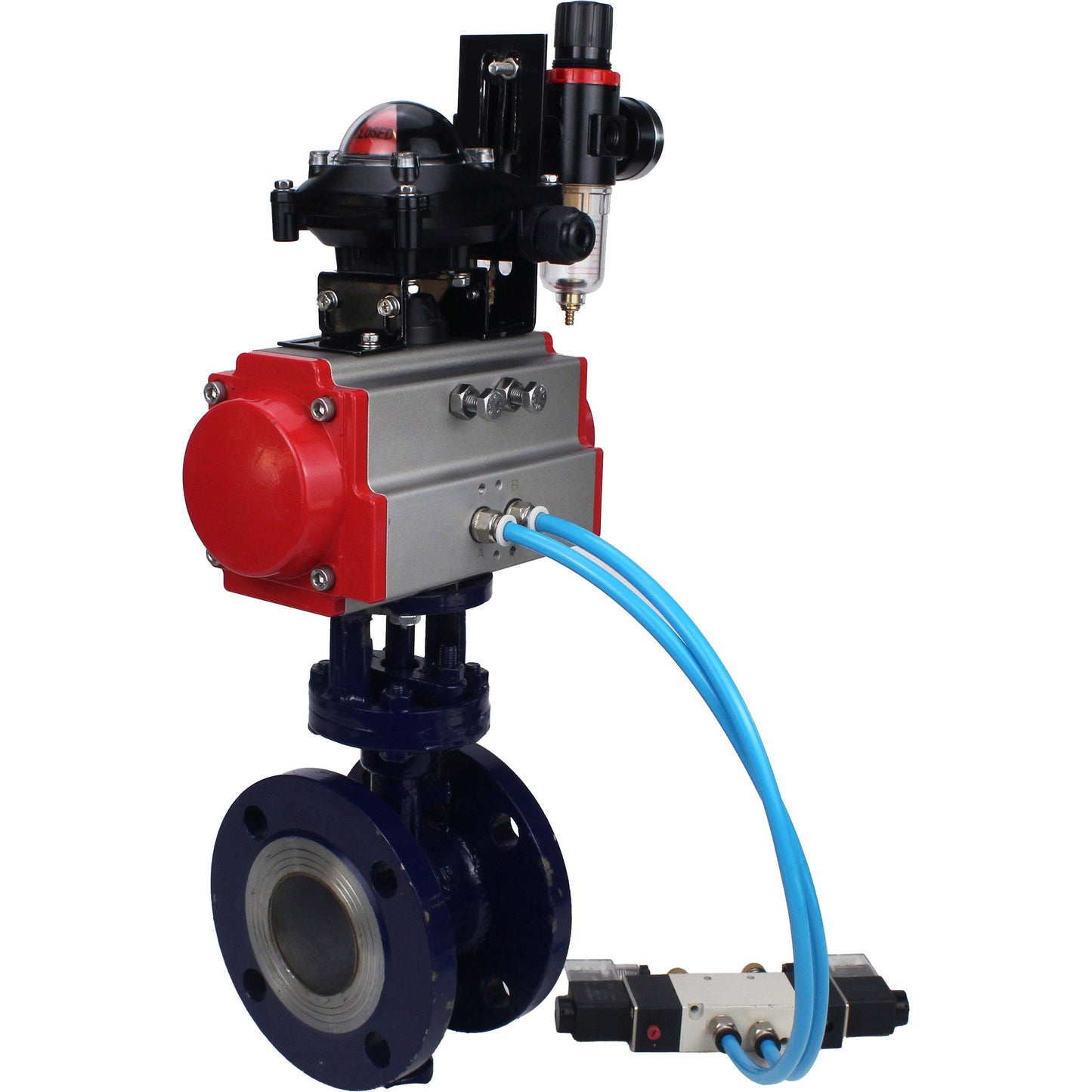 Water Butterfly Valve DNOVA WBV3EX-3432M-1W-F-ISO, body material - Carbon steel, disk material - Stainless steel AISI 316, seal - Metal, pneumatic actuator PA-DA double action, 4V320-08 220V, LSU APL-210N ATU AFC2000