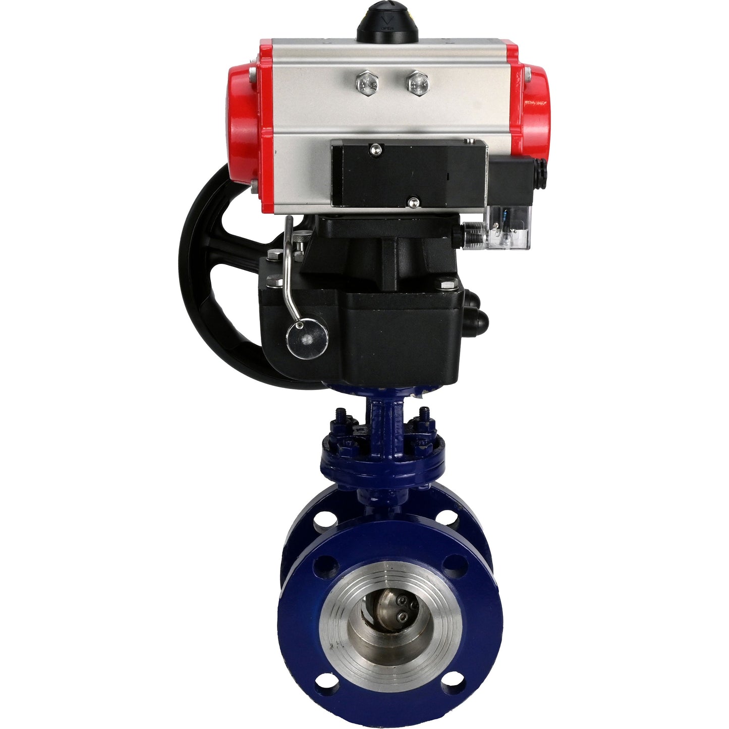 Water Butterfly Valve DNOVA WBV3EX-3432M-1W-F-ISO, body material - Carbon steel, disk material - Stainless steel AISI 316, seal - Metal, pneumatic actuator PA-DA double action, 4M310-08 24V handwheel MON