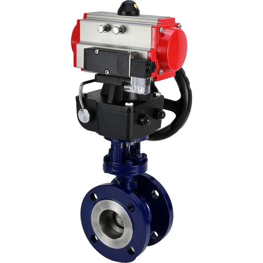 Water Butterfly Valve DNOVA WBV3EX-3432M-1W-F-ISO, body material - Carbon steel, disk material - Stainless steel AISI 316, seal - Metal, pneumatic actuator PA-DA double action, 4M310-08 24V handwheel MON
