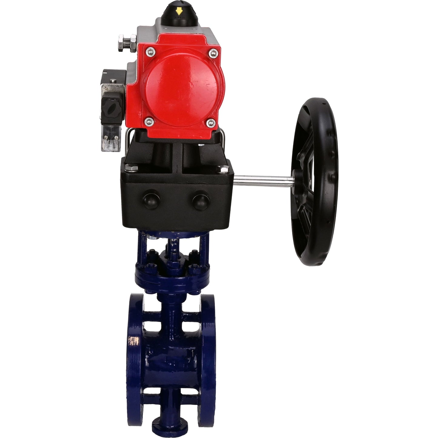 Water Butterfly Valve DNOVA WBV3EX-3432M-1W-F-ISO, body material - Carbon steel, disk material - Stainless steel AISI 316, seal - Metal, pneumatic actuator PA-DA double action, 4M310-08 24V handwheel MON