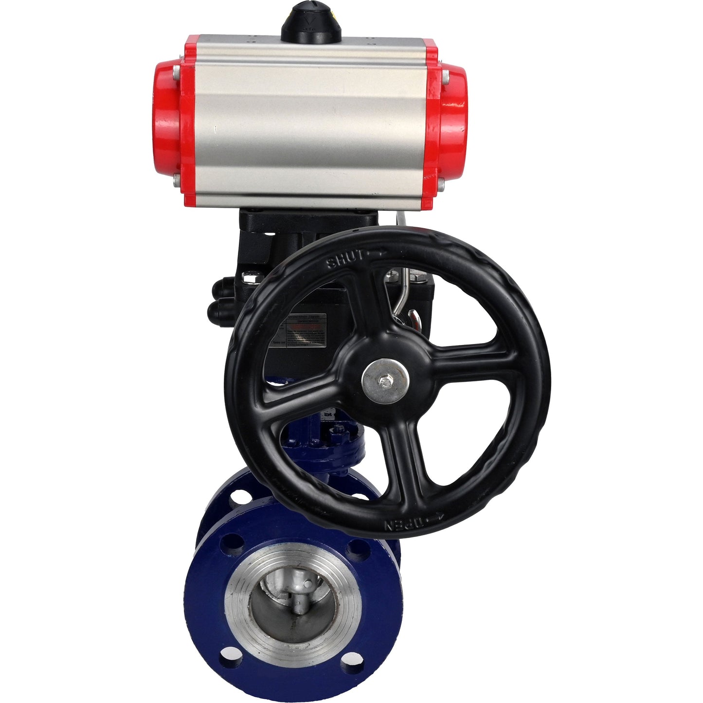 Water Butterfly Valve DNOVA WBV3EX-3432M-1W-F-ISO, body material - Carbon steel, disk material - Stainless steel AISI 316, seal - Metal, pneumatic actuator PA-DA double action, 4M310-08 24V handwheel MON