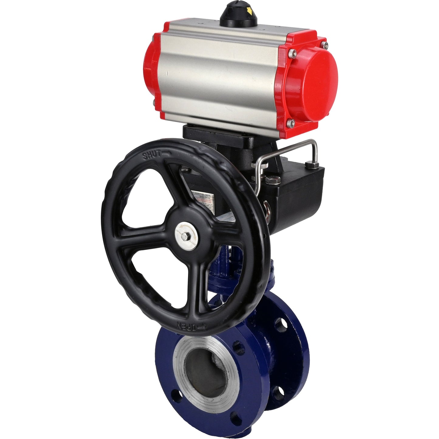 Water Butterfly Valve DNOVA WBV3EX-3432M-1W-F-ISO, body material - Carbon steel, disk material - Stainless steel AISI 316, seal - Metal, pneumatic actuator PA-DA double action, 4M310-08 24V handwheel MON