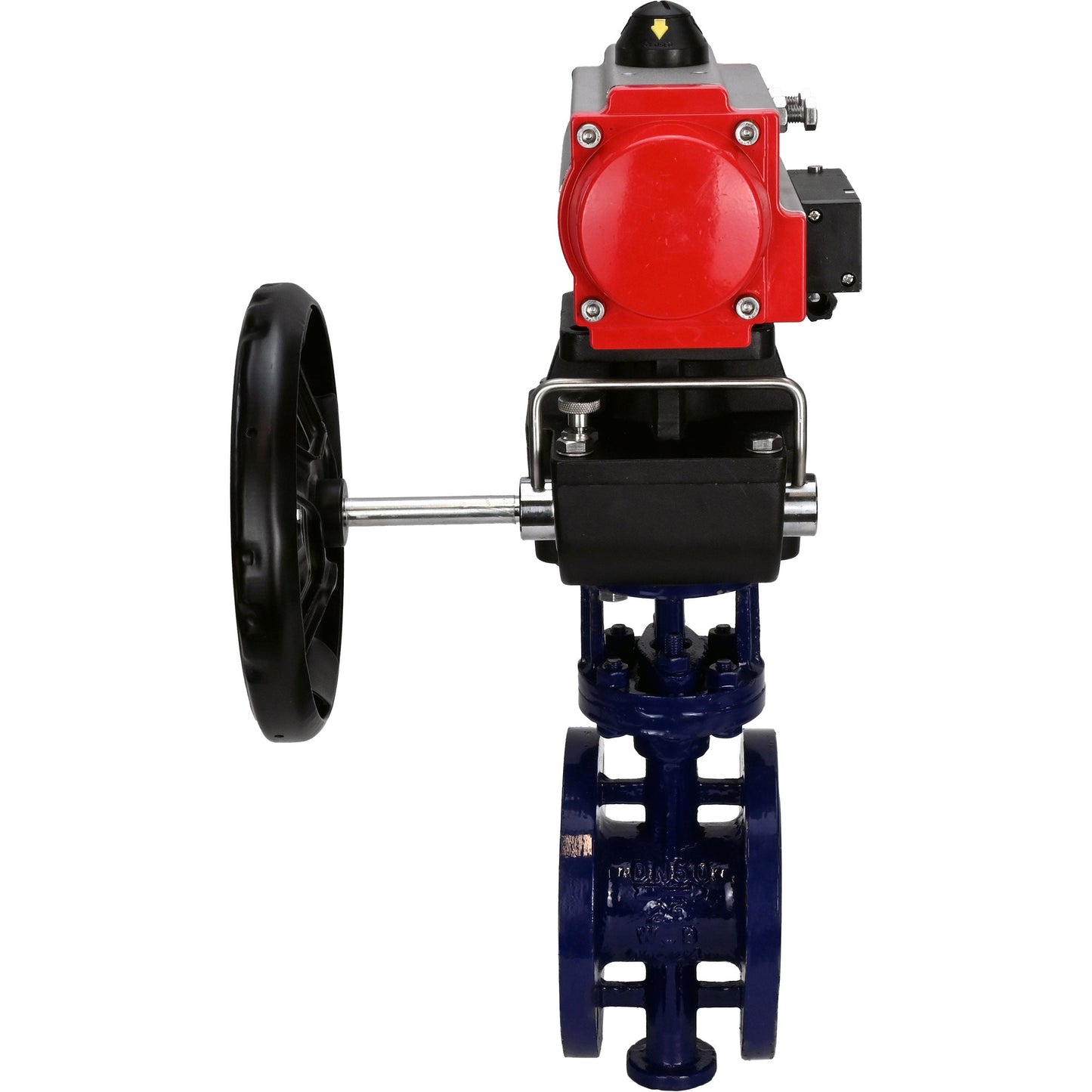 Water Butterfly Valve DNOVA WBV3EX-3432M-1W-F-ISO, body material - Carbon steel, disk material - Stainless steel AISI 316, seal - Metal, pneumatic actuator PA-DA double action, 4M310-08 24V handwheel MON