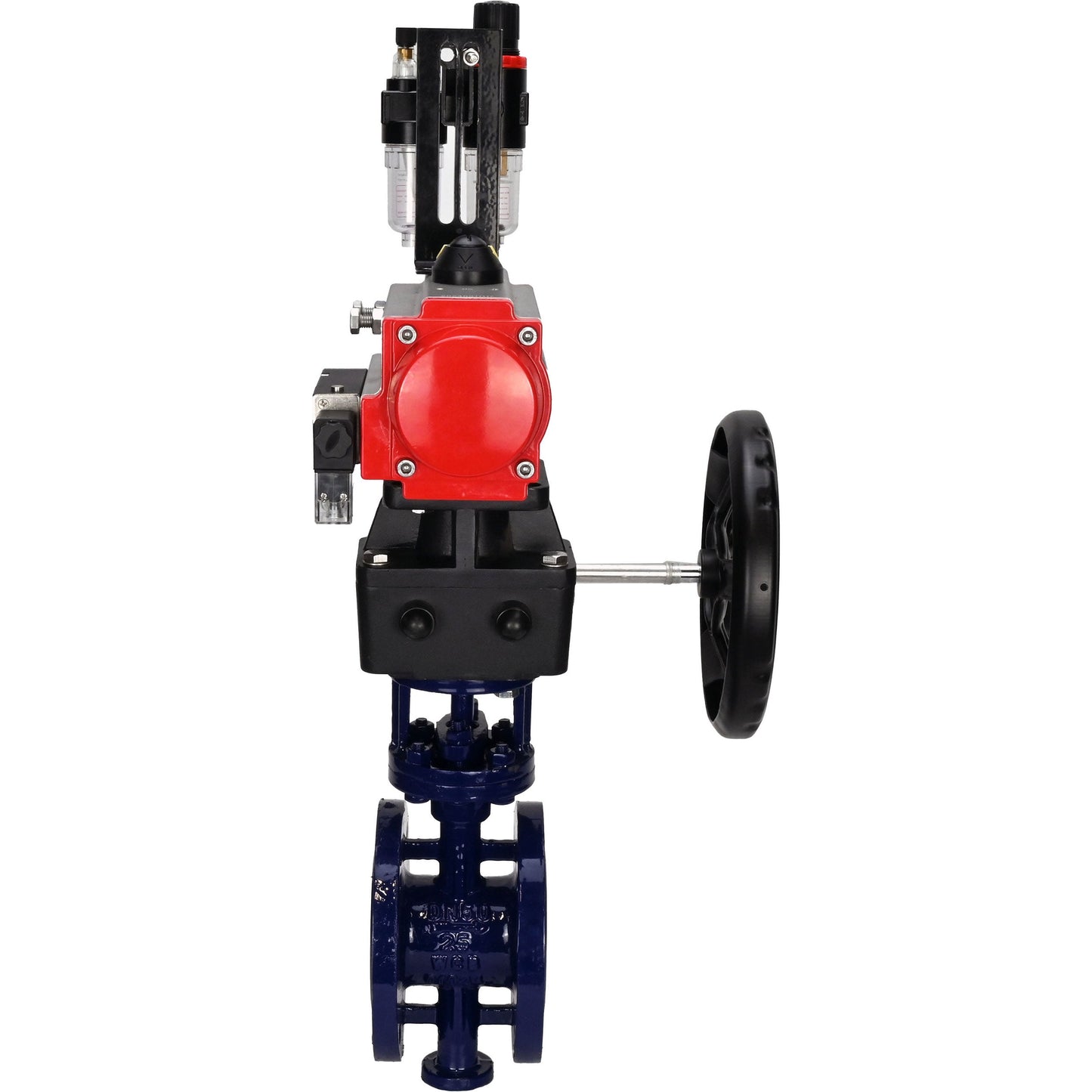 Water Butterfly Valve DNOVA WBV3EX-3432M-1W-F-ISO, body material - Carbon steel, disk material - Stainless steel AISI 316, seal - Metal, pneumatic actuator PA-DA double action, 4M310-08 24V handwheel MON, ATU AFC2000