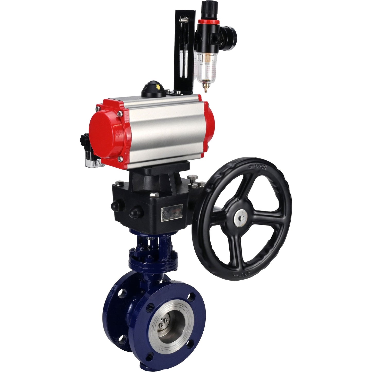 Water Butterfly Valve DNOVA WBV3EX-3432M-1W-F-ISO, body material - Carbon steel, disk material - Stainless steel AISI 316, seal - Metal, pneumatic actuator PA-DA double action, 4M310-08 24V handwheel MON, ATU AFC2000