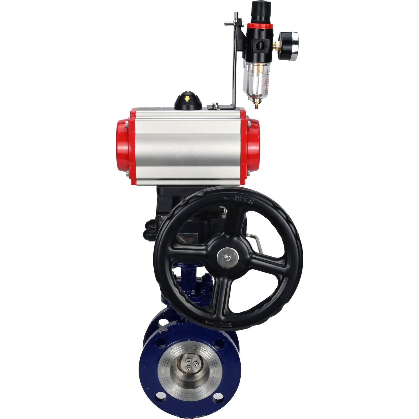Water Butterfly Valve DNOVA WBV3EX-3432M-1W-F-ISO, body material - Carbon steel, disk material - Stainless steel AISI 316, seal - Metal, pneumatic actuator PA-DA double action, 4M310-08 24V handwheel MON, ATU AFC2000