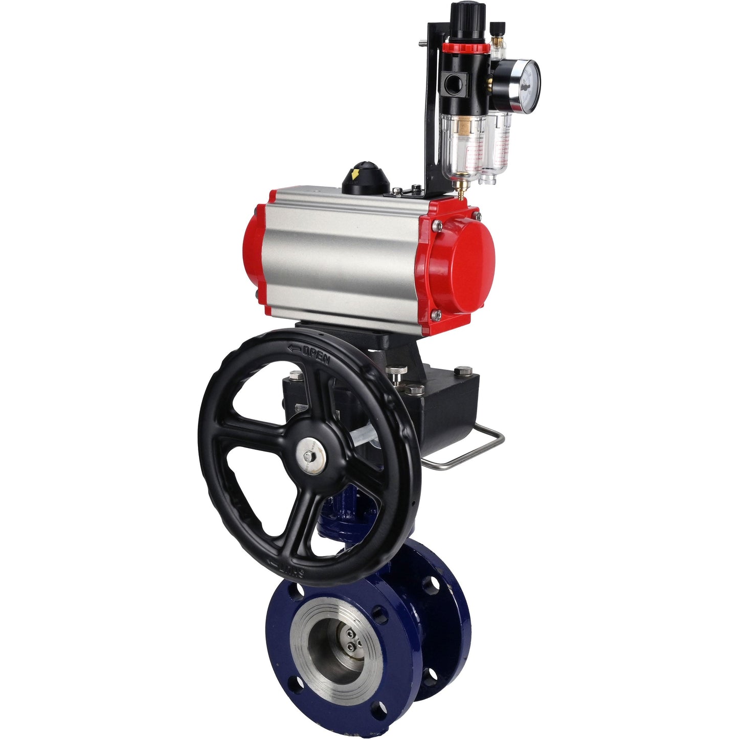 Water Butterfly Valve DNOVA WBV3EX-3432M-1W-F-ISO, body material - Carbon steel, disk material - Stainless steel AISI 316, seal - Metal, pneumatic actuator PA-DA double action, 4M310-08 24V handwheel MON, ATU AFC2000