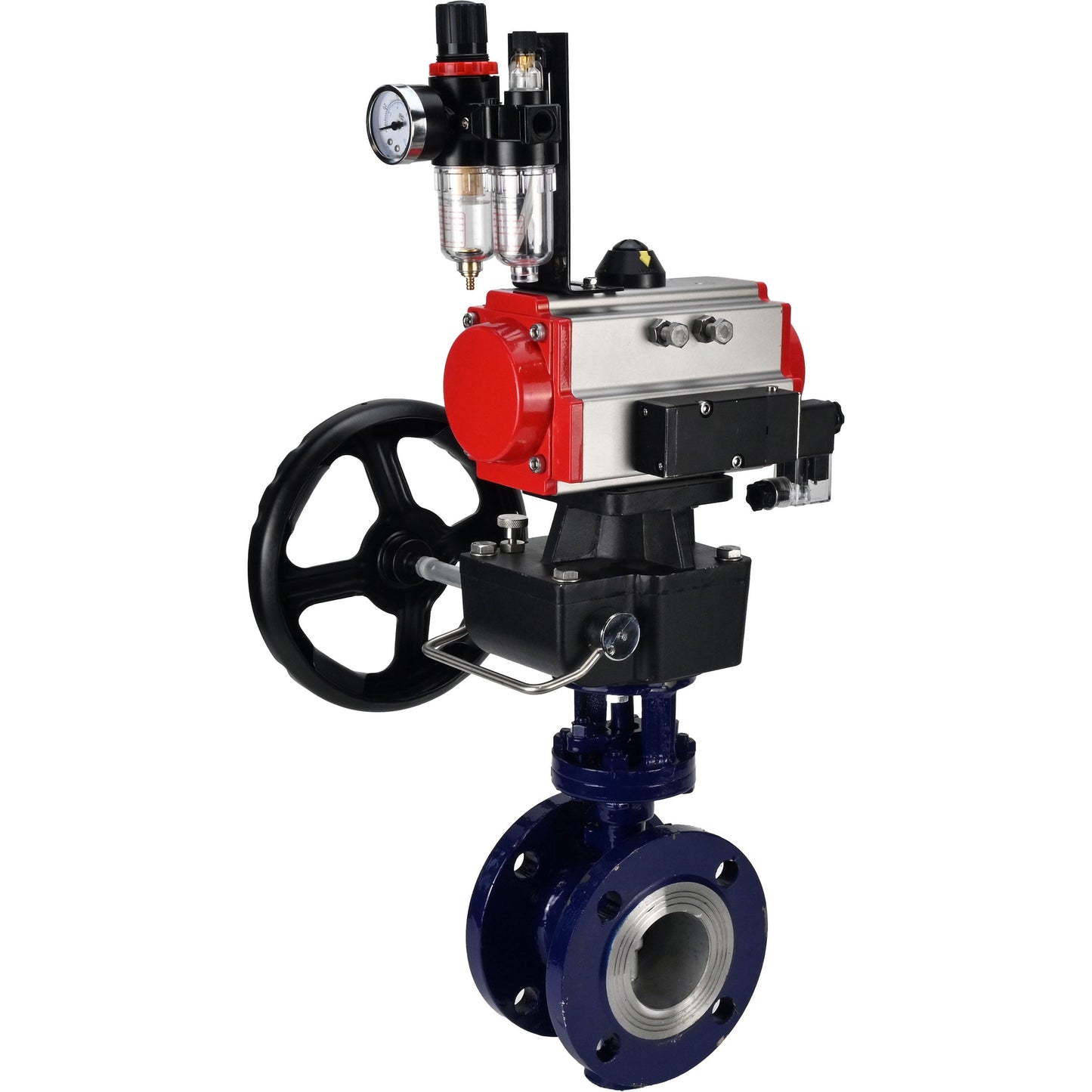 Water Butterfly Valve DNOVA WBV3EX-3432M-1W-F-ISO, body material - Carbon steel, disk material - Stainless steel AISI 316, seal - Metal, pneumatic actuator PA-DA double action, 4M310-08 24V handwheel MON, ATU AFC2000