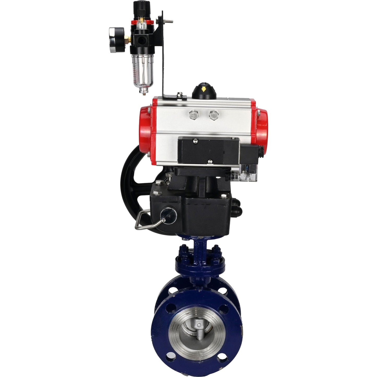 Water Butterfly Valve DNOVA WBV3EX-3432M-1W-F-ISO, body material - Carbon steel, disk material - Stainless steel AISI 316, seal - Metal, pneumatic actuator PA-DA double action, 4M310-08 24V handwheel MON, ATU AFC2000