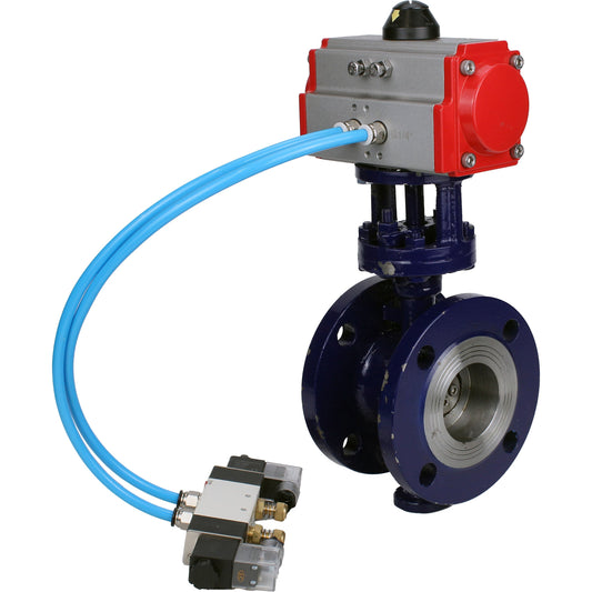 Water Butterfly Valve DNOVA WBV3EX-3431M-1W-F-ISO, body material - Carbon steel, disk material - Stainless steel AISI 304, seal - Metal, pneumatic actuator PA-SA with return springs, 4V320-10 220V