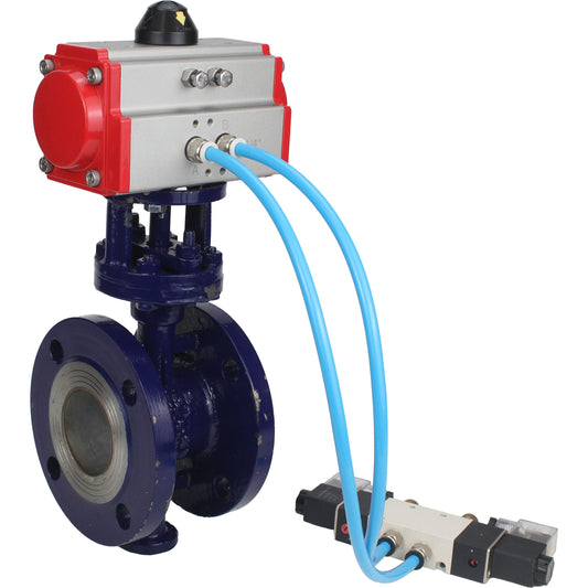 Water Butterfly Valve DNOVA WBV3EX-3432M-1W-F-ISO, body material - Carbon steel, disk material - Stainless steel AISI 316, seal - Metal, pneumatic actuator PA-DA double action, 4V320-10 220V